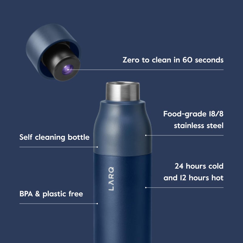 LARQ Bottle PureVis 25 oz - Self-Cleaning and Insulated Stainless Steel Water Bottle with UV Water Purifier and Award-winning Design | Reusable & Travel Friendly, Monaco Blue - Image 3