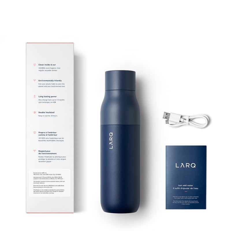 LARQ Bottle PureVis 25 oz - Self-Cleaning and Insulated Stainless Steel Water Bottle with UV Water Purifier and Award-winning Design | Reusable & Travel Friendly, Monaco Blue - Image 4