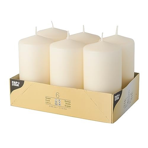 Papstar 17991 Pillar Candles Set of 6 Diameter 60 x 115 mm Cream