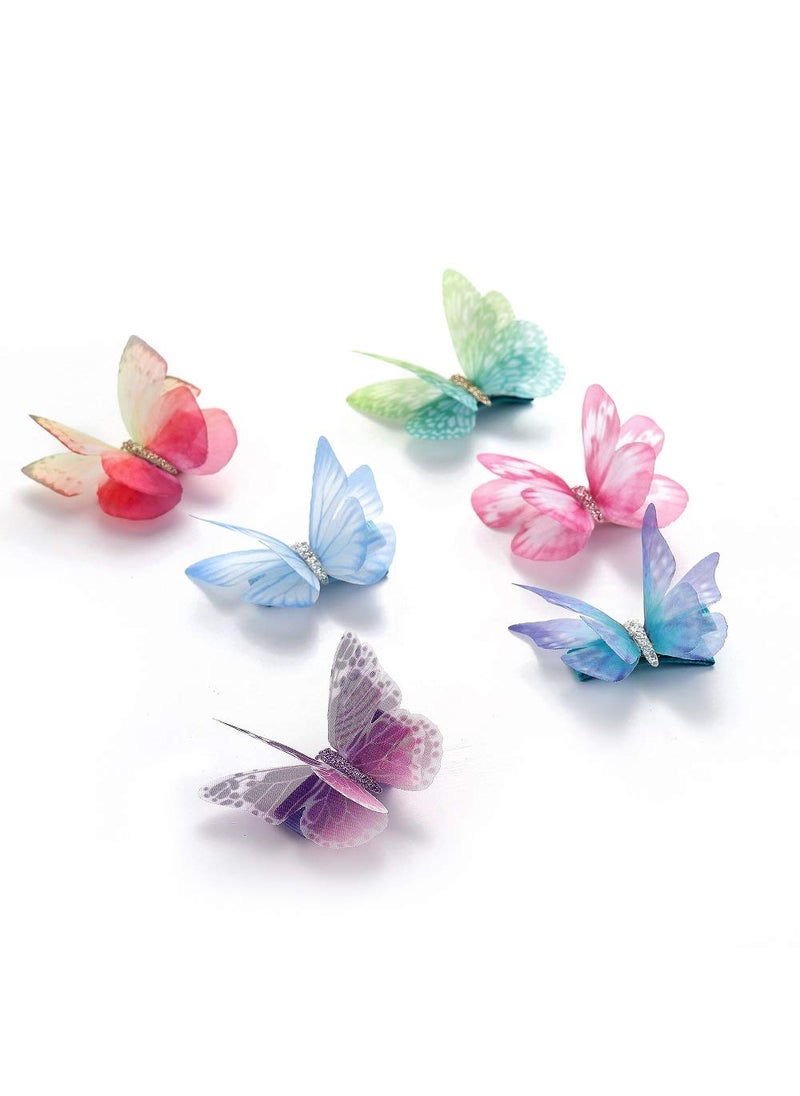 Liasun 6Pcspack 3D Colorful Organza Butterfly Hair Clips  Chiffon Fairy Wings  Ribbon Wrapped Clips 04Inch Barrettes Hair Accessories For WomenMulticolor 