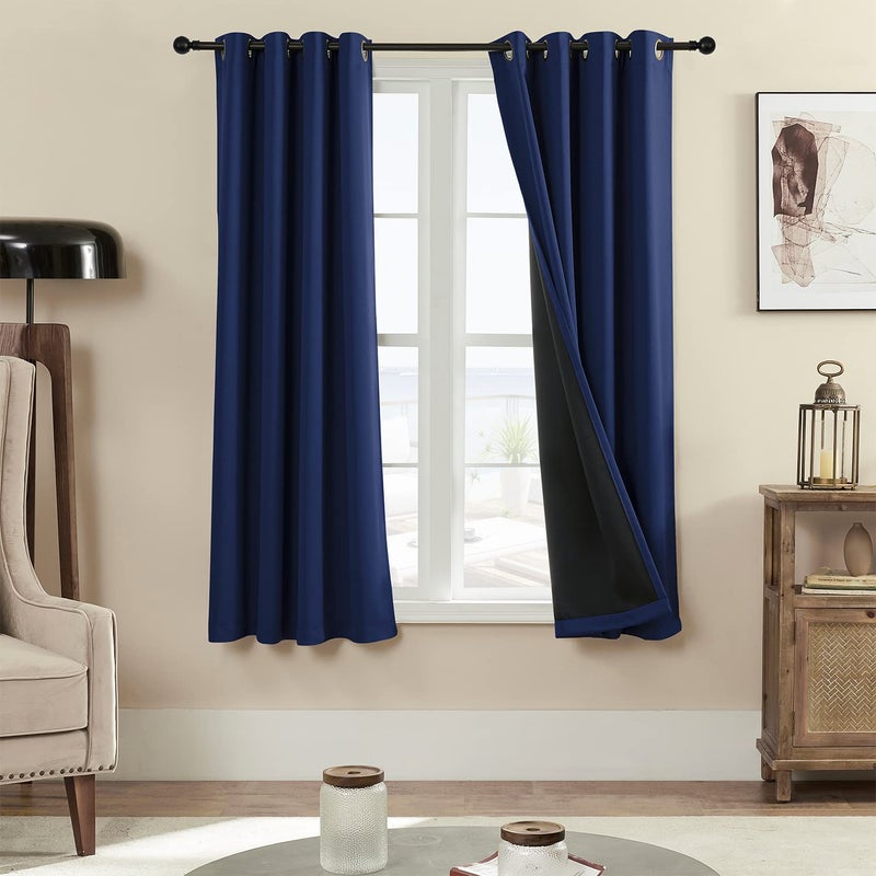 Rutterllow 100% Blackout Curtains 2 Panels  Full Shade 63 Inches Long Complete Drapes for Living Room  Thermal Insulated Bedroom Window Treatment Drapes (Navy Blue  52x63 inch) - Image 1