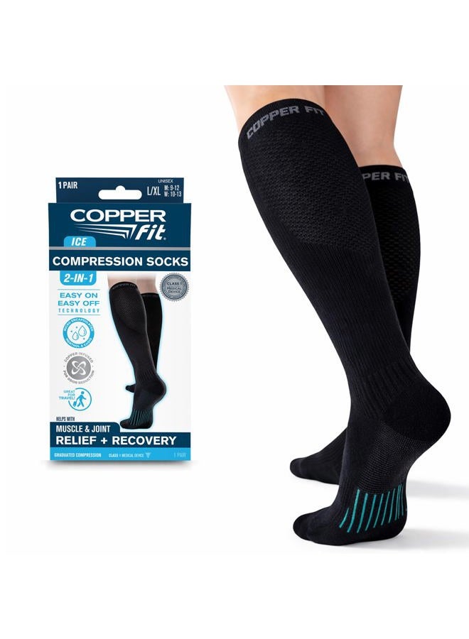 Copper Fit unisex-adult Copper Fit Ice Menthol Infused Compression Socks, Black, Large-X-Large - Image 1