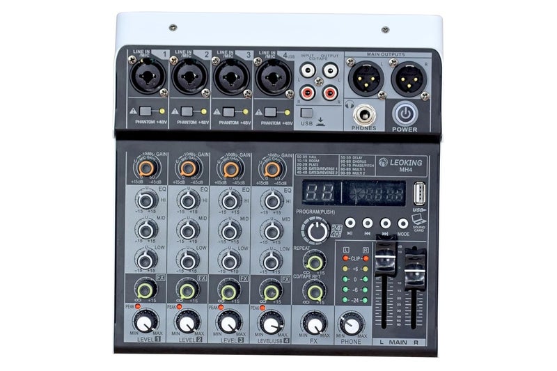 K-H HT4 Bluetooth Compatible Professional Portable Digital DJ Mixer Console w/USB 4 Channel Mixer Audio Interface-Mixing Boards For Studio Recording,Black (4-Channel) - Image 1