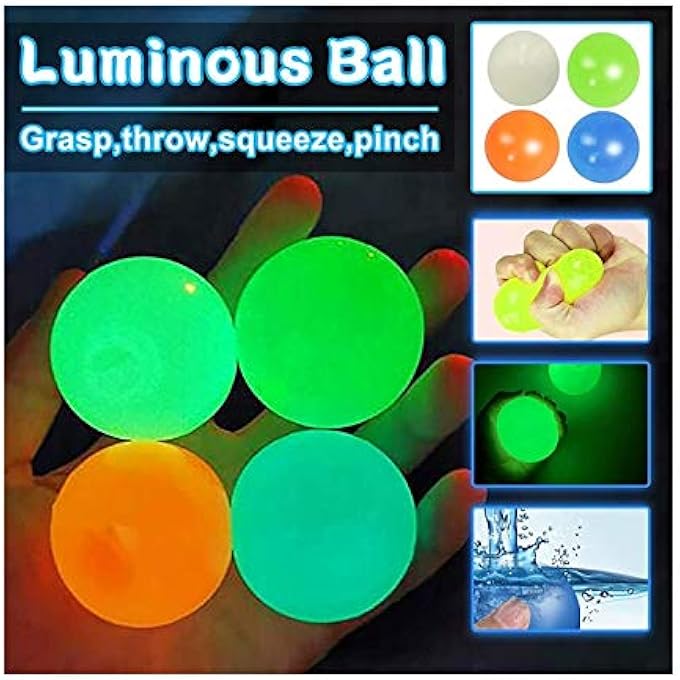 Balls Decompression toys, wall sticky , fluorescent wall sticky , sticky target decompression, 1/2/3/4 PCS sticky stress creep and glow in the dark, used for ADHD, OCD, anxiety (4) - Image 2
