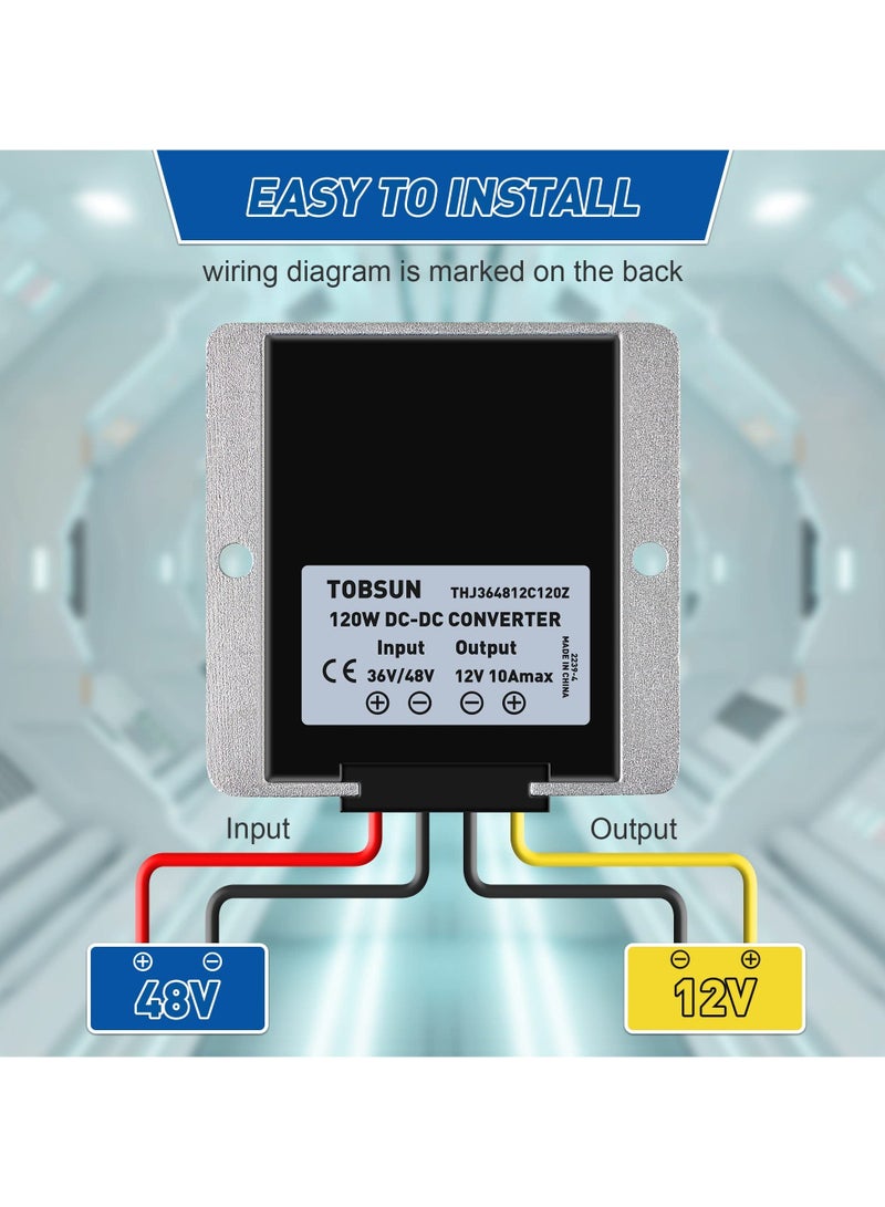 2 Pcs Golf Cart Voltage Reducer, 10A 120w DC to DC Buck Converter, 48V 36V to 12V Converter Voltage Reducer Step Down Transformer Waterproof, for Golf Cart Club Car Audio LED Strip Light - Image 5