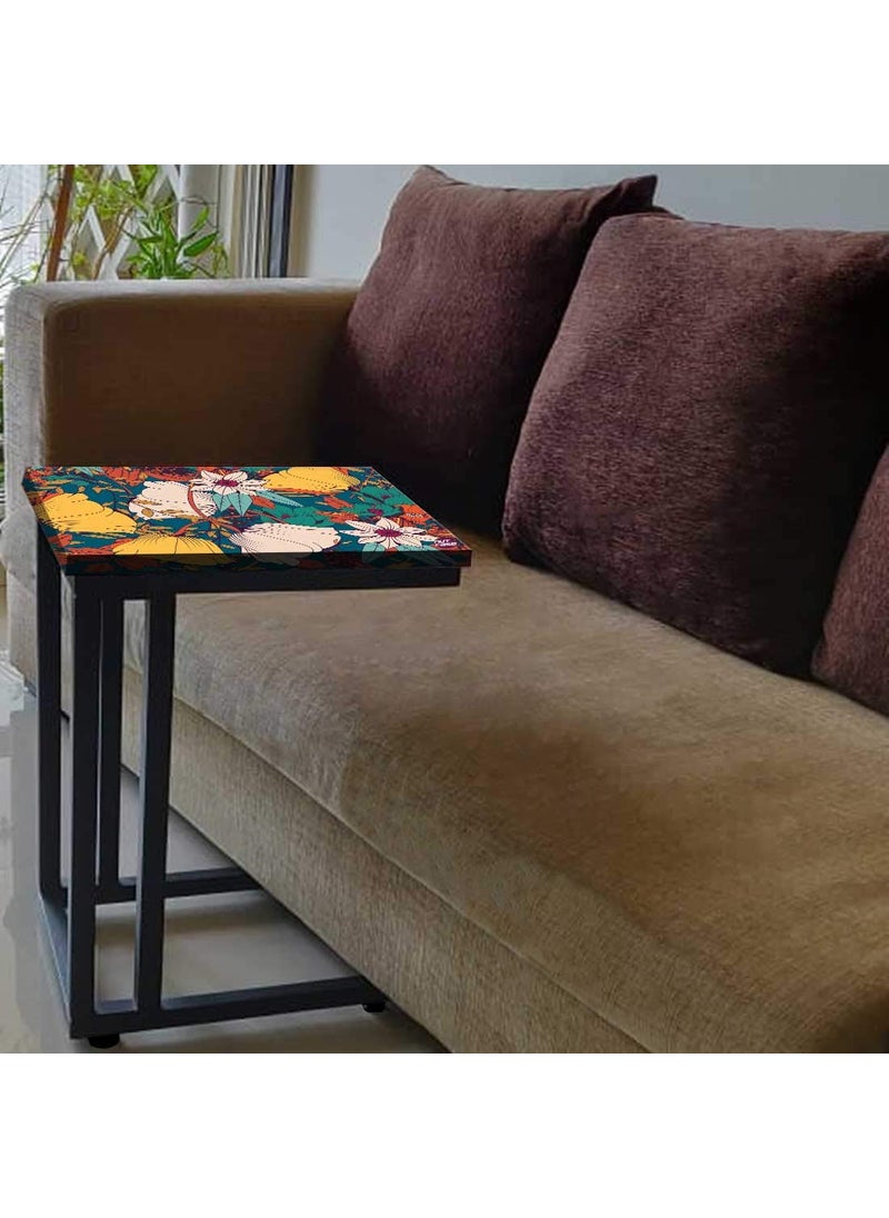 Nutcase Nutcase Design C Shaped Side Table for Laptop Work on Sofa CouchStudy Breakfast Snack Serving End Tables for Living Room Bedroom Yellow Flower  - Image 2
