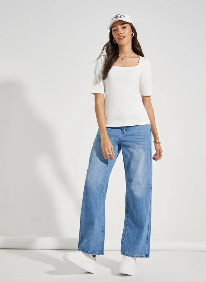 Styli Cotton Square Neck Knit Top