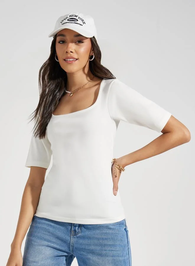 Styli Cotton Square Neck Knit Top