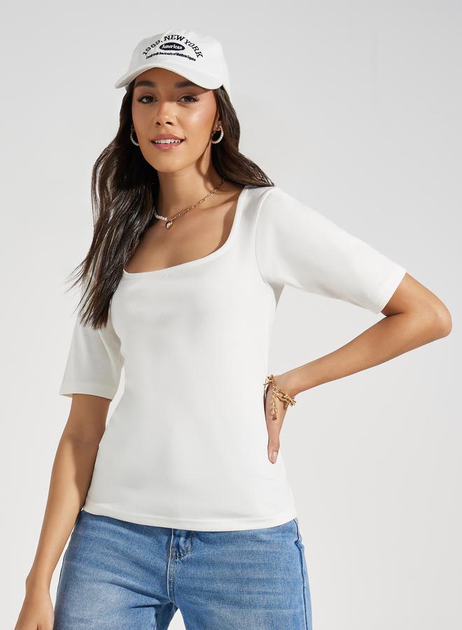 Styli Cotton Square Neck Knit Top - Image 1