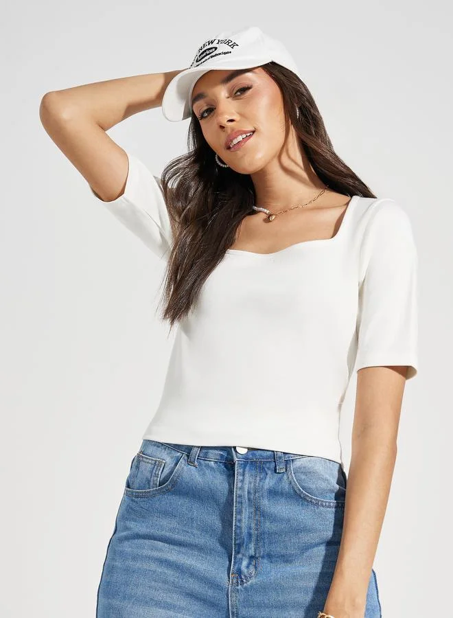 Styli Cotton Square Neck Knit Top