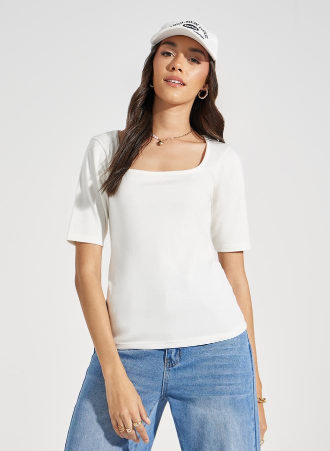 Styli Cotton Square Neck Knit Top - Image 3