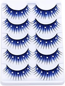 Quupy 5 Pairs Blue Shiny Rhinestone False Eyelashes 3D Thick Long Fake Eyelashes for Women and Girls Party Stage Dance Makeup Masquerade - Image 4
