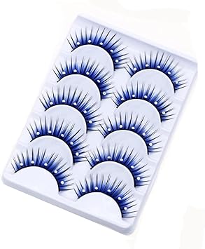 Quupy 5 Pairs Blue Shiny Rhinestone False Eyelashes 3D Thick Long Fake Eyelashes for Women and Girls Party Stage Dance Makeup Masquerade - Image 3
