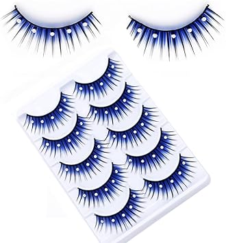 Quupy 5 Pairs Blue Shiny Rhinestone False Eyelashes 3D Thick Long Fake Eyelashes for Women and Girls Party Stage Dance Makeup Masquerade - Image 1