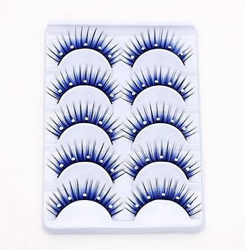 Quupy 5 Pairs Blue Shiny Rhinestone False Eyelashes 3D Thick Long Fake Eyelashes for Women and Girls Party Stage Dance Makeup Masquerade - Image 5