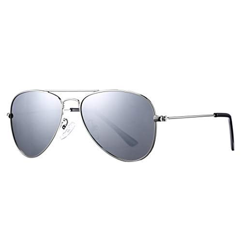 COASION Classic Polarized Small Aviator Sunglasses for Kids Baby Girls Boys Age 2-10 50MM (Silver Frame/Silver Mirror Lens) - Image 1