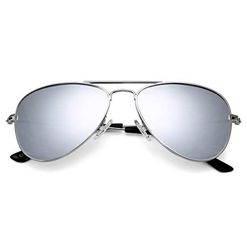 COASION Classic Polarized Small Aviator Sunglasses for Kids Baby Girls Boys Age 2-10 50MM (Silver Frame/Silver Mirror Lens) - Image 2