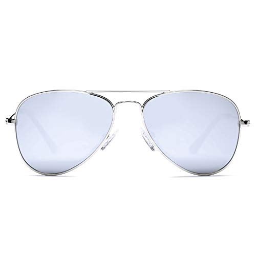 COASION Classic Polarized Small Aviator Sunglasses for Kids Baby Girls Boys Age 2-10 50MM (Silver Frame/Silver Mirror Lens) - Image 3