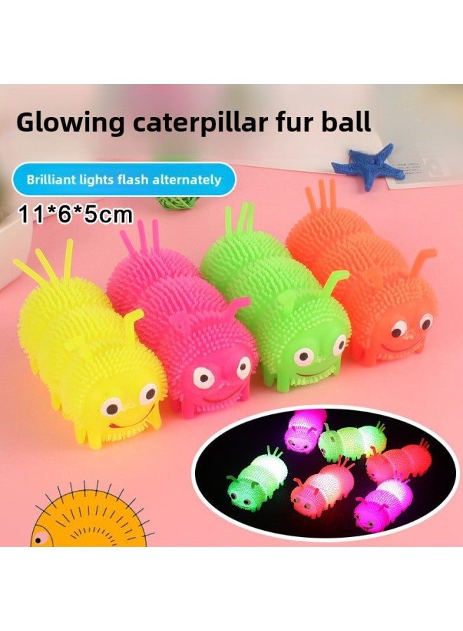 Flash Rabbit Elastic Ball Fur Ball Children's Luminous Toy Children Night Market Stall Stall Boys And Girls Gift-Specifications:Luminous Three-section Caterpillar Mixed Hair (20 PCs/box, 480 PCs/box) - Image 1