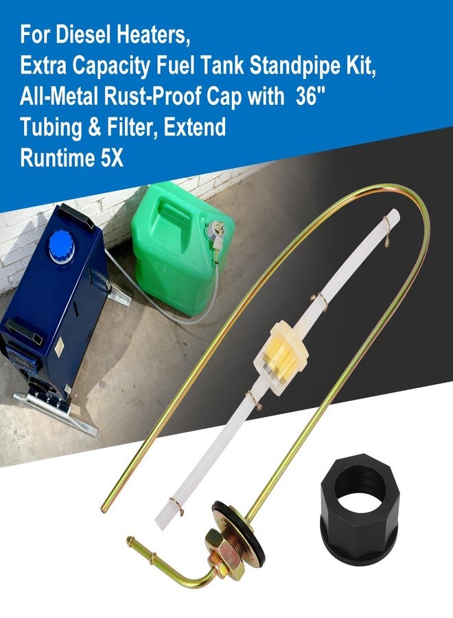 MOTOQUEEN For Diesel Heaters, Extra Capacity Fuel Tank Standpipe Kit, All-Metal Rust-Proof Cap with 36" Tubing & Filter, Extend Runtime 5X - Image 2
