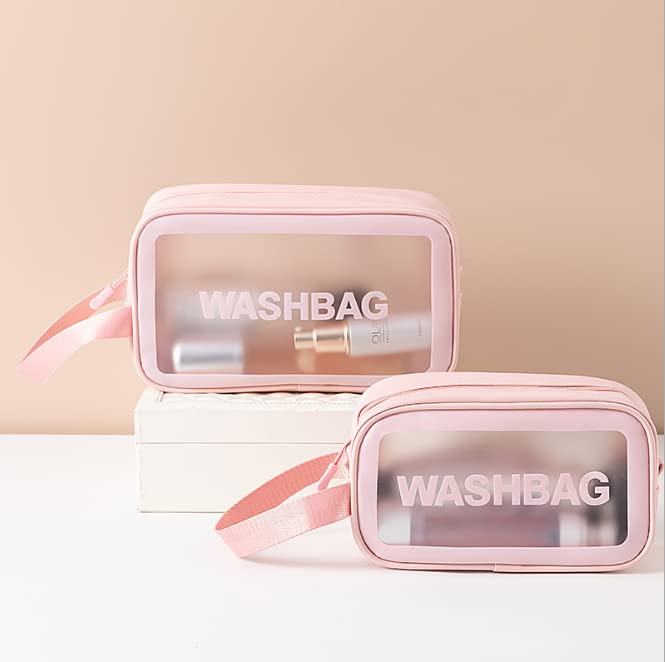 Trendegic Multipurpose Clear PVC Zipper Cosmetic Case Travel Wash Bag Toiletry Makeup Organizer Portable Carry Pouch for Women Girls Set of 3 Bag Pink - Image 3
