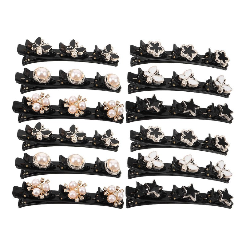 12pcs Sparkly Rhinestone Hair Clips Pearl Butterfly Flower Hairpins Braided Duckbill Clips for Women Casual and Special Occasion Styling - Image 1