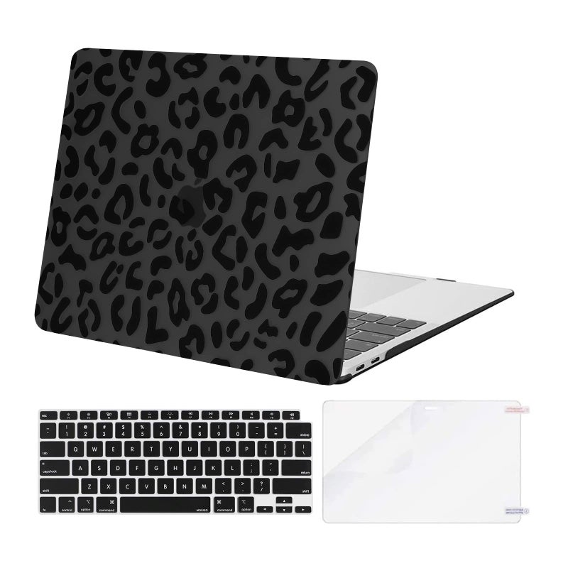 MOSISO Compatible with MacBook Air 13 inch Case 2022 2021 2020 2019 2018 Release A2337 M1 A2179 A1932 Retina Display, Plastic Leopard Grain Hard Shell Case&Keyboard Cover&Screen Protector, Black - Image 1