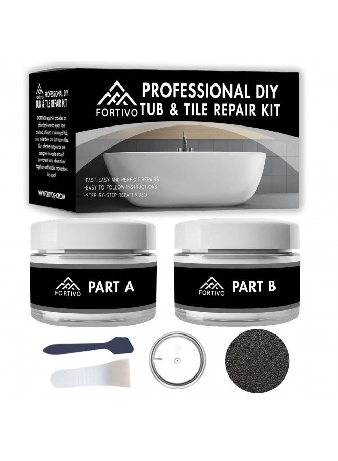 FORTIVO White Tub Repair Kit White for Acrylic, Porcelain, Enamel & Fiberglass Tub Repair Kit for Sink, Shower & Countertop - Bathtub Refinishing Kit for Cracked Bathtub Scratches - Shower Bases & Pans - Image 1
