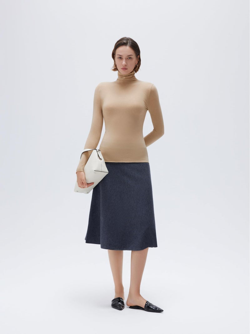 SUUKSESS Women Cashmere Turtleneck Long Sleeve Shirt Fitted Fall Basic Thermal Tops(Khaki, M) - Image 2