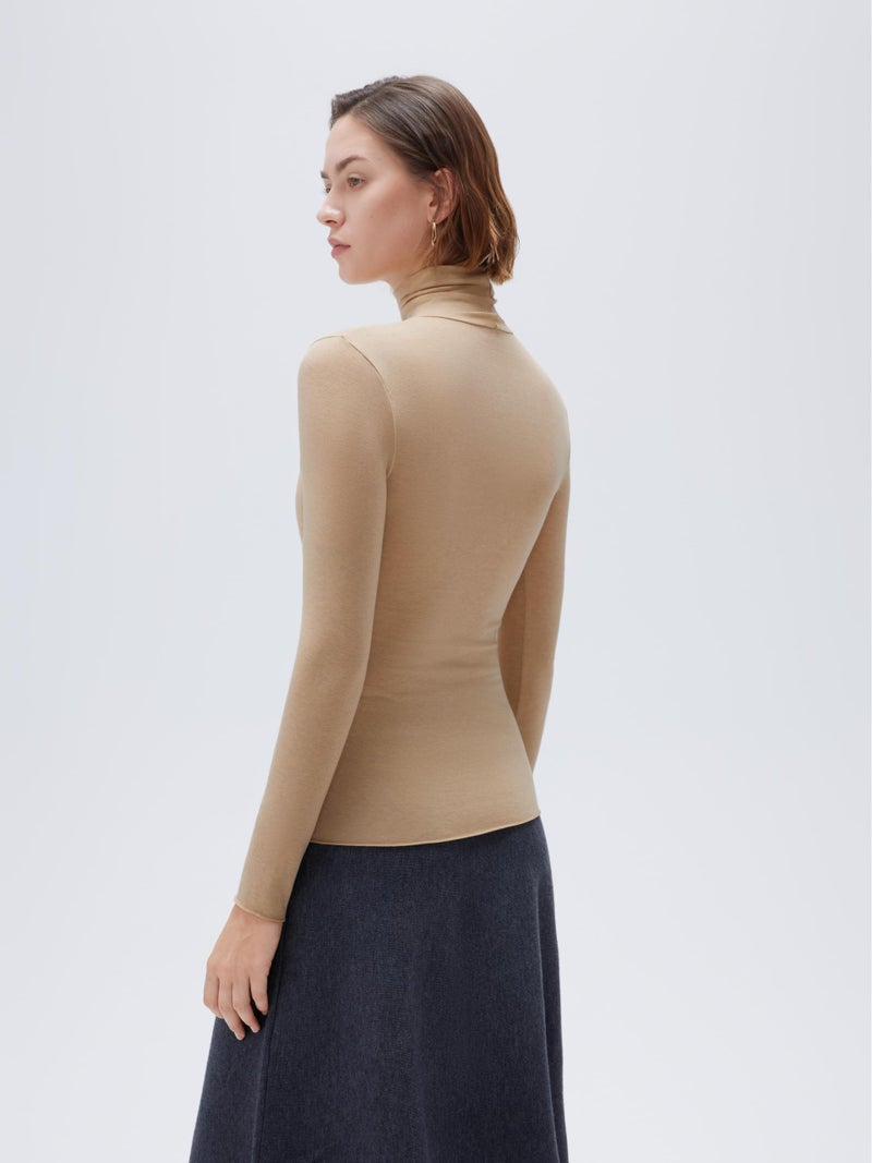 SUUKSESS Women Cashmere Turtleneck Long Sleeve Shirt Fitted Fall Basic Thermal Tops(Khaki, M) - Image 4