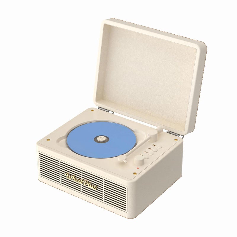 WhatPlus Portable CD Player with Bluetooth 52 Rechargeable Battery Builtin Speakers HiFi Retro Suitcase Design for Home Decor AUXTF Card Support Ideal Gift Vintage White - Image 2