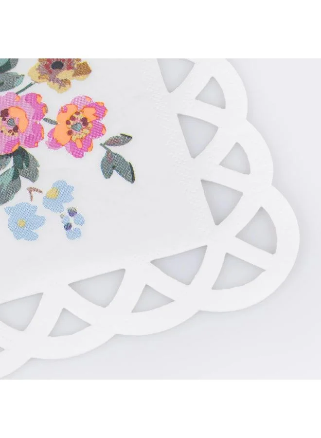 Meri Meri  Basketweave Floral Small Napkins - Pack of 16 Paper Napkins with Scalloped Edge & Cut-Out Basketweave Border, Elegant Garden Lunch & Tea Party  | Best Price UAE