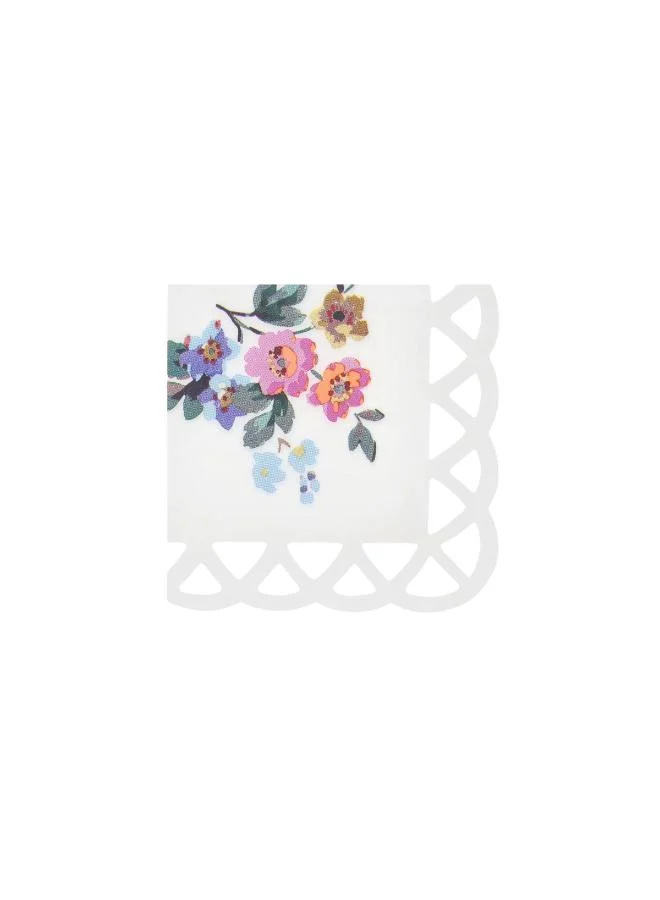 Basketweave Floral Small Napkins - Pack of 16 Paper Napkins with Scalloped Edge & Cut-Out Basketweave Border, Elegant Garden Lunch & Tea Party
