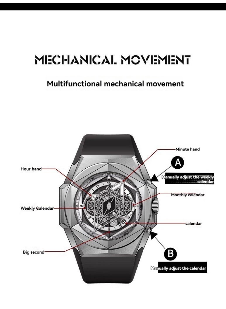 REEF TIGER fully automatic mechanical watch men's fashion trend waterproof night light large dial watch - Image 3