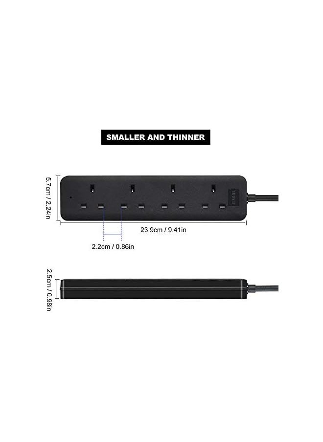 PROMASS promass Extension Cord (13A, Black, 1m Cable, 4 Way)  - Image 4