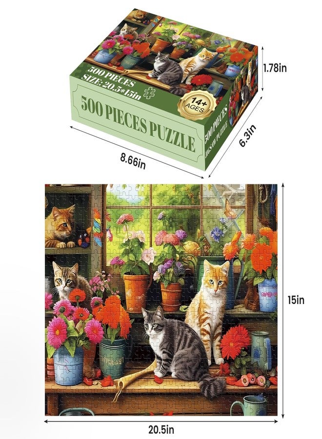 Edsjegn 500 Piece Puzzle for Adults-Cats and Flowers | Recycled Cardboar Jigsaw Puzzles 500 Pieces | Challenging Family Activity Great Gift Idea for Family Friends | Difficult Puzzles Size 20.5 x 15 inches - Image 2