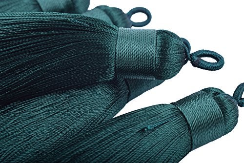 KONMAY 10pcs 3.4''(8.5cm) Handmade Imitation Silk Tassels with Hanging Loop for Jewelry Making (Dark Green) - Image 2