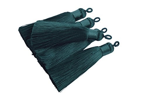 KONMAY 10pcs 3.4''(8.5cm) Handmade Imitation Silk Tassels with Hanging Loop for Jewelry Making (Dark Green) - Image 4