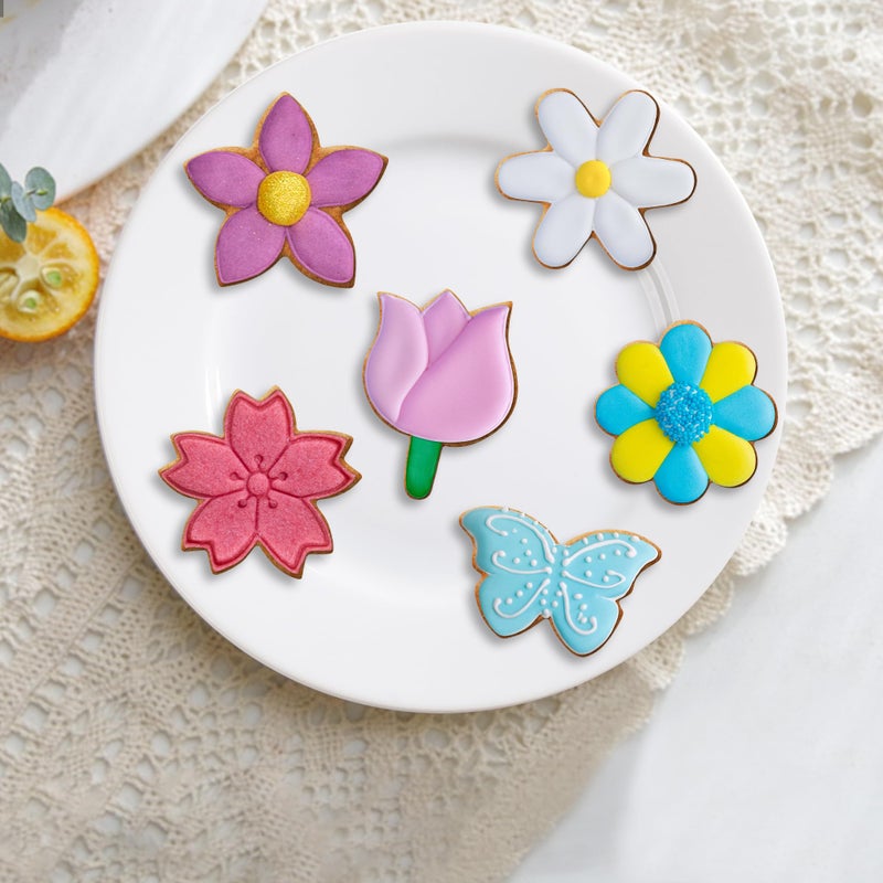 FUSOTO 6PCS Flower Cookie Cutter Set, 3 Inches Flower Shaped Cookie Cutter-Daisy, Tulip, 3 Shaped of Flowers, Butterfly, Stainless Steel Cookie Cutters, Baking Tool for Homemaking Cookie - Image 3