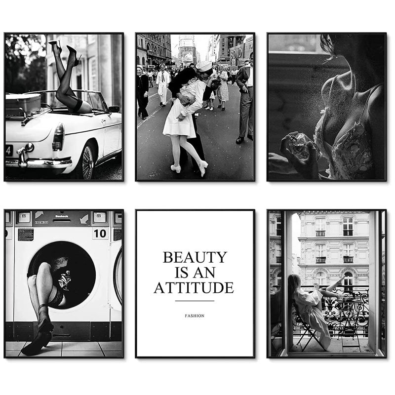 Home Trove مجموعة من 6 لوحات فنية جدارية عتيقة بالأبيض والأسود لامرأة عطرية - ديكور فني لجدران غرفة المعيشة ومكتب (8"x10" بدون إطار) - Image 5