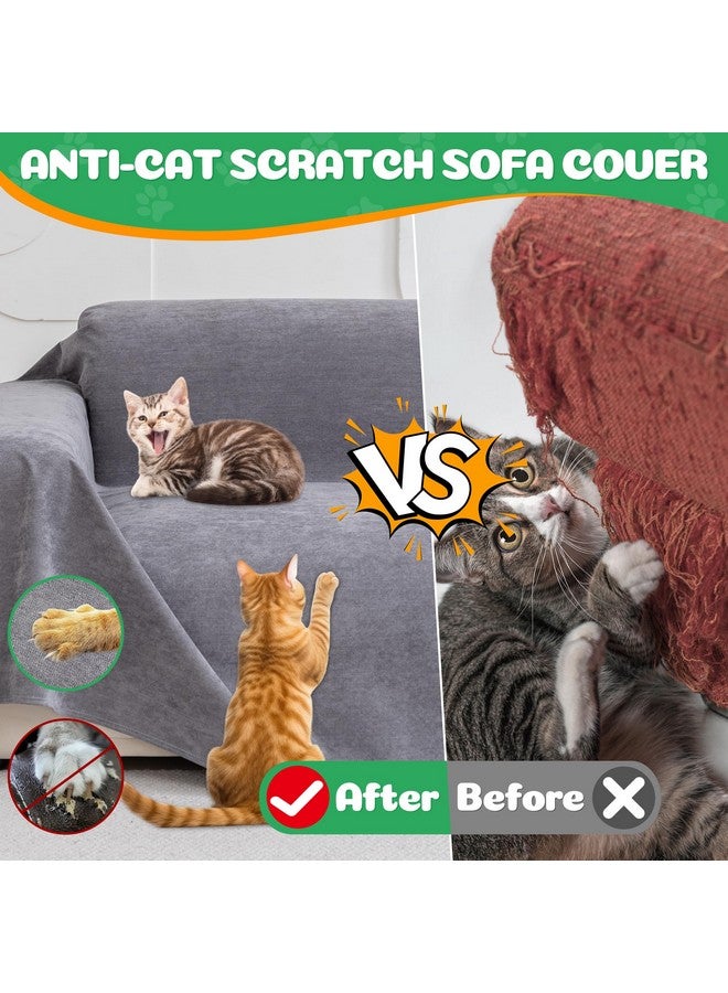 Loiion Couch Covers for 3 Cushion Couch, Gray Cat-Scratch Resistant Sofa Cover -Pets Dogs Friendly Anti Slip Thickened Slipcovers Furniture Protector, Couch Protector for Pets and Kids 150"X71" - Image 1