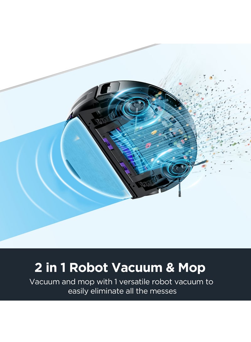 إيوريكا EUREKA مكنسة كهربائية روبوتية وممسحة بوظيفة 2-1، ممسحة ذاتية التفريغ بدون كيس، ممسحة رفع تلقائي، وقت تشغيل يصل إلى 180 دقيقة، تحكم بالتطبيق، 4000 باسكال لشعر الحيوانات الأليفة والسجاد والأرضيات الصلبة - Image 4