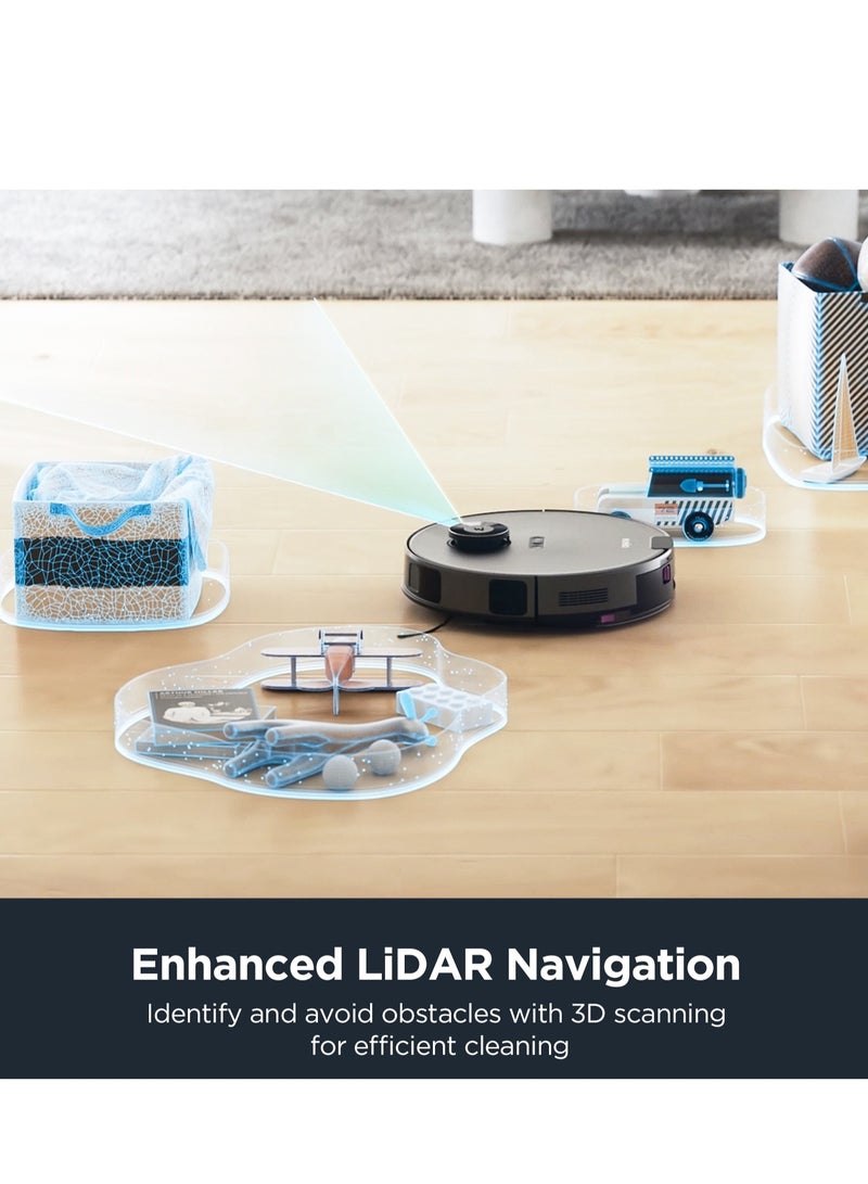 إيوريكا EUREKA مكنسة كهربائية روبوتية وممسحة بوظيفة 2-1، ممسحة ذاتية التفريغ بدون كيس، ممسحة رفع تلقائي، وقت تشغيل يصل إلى 180 دقيقة، تحكم بالتطبيق، 4000 باسكال لشعر الحيوانات الأليفة والسجاد والأرضيات الصلبة - Image 5