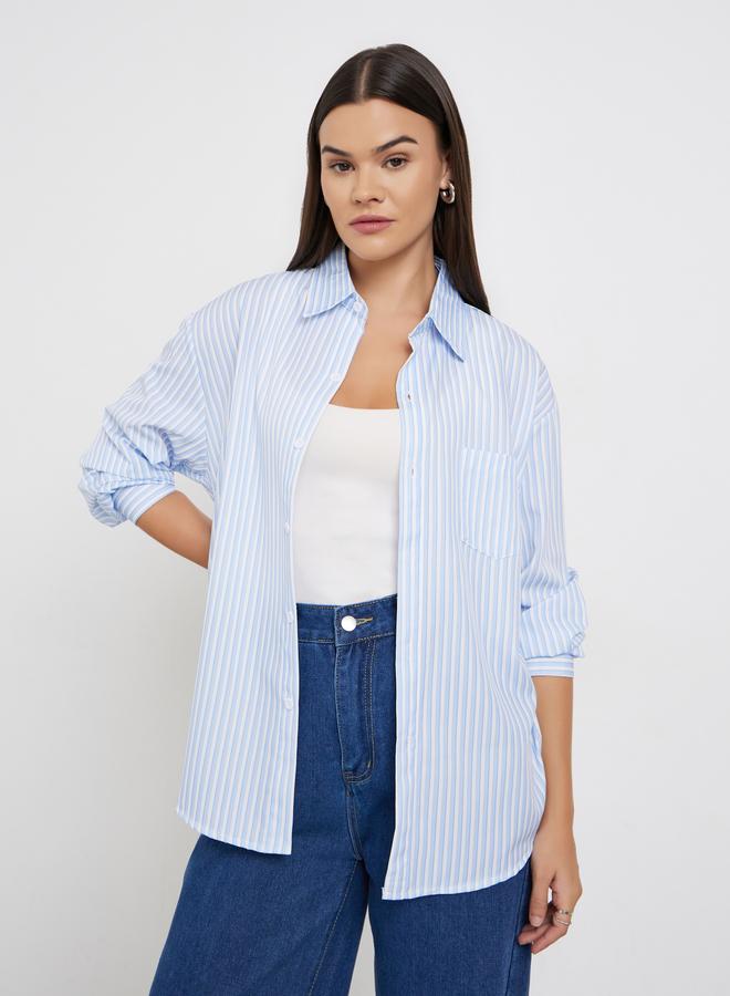 ستايلي بلوزة واسعة مخططة بأكمام طويلة - Image 1