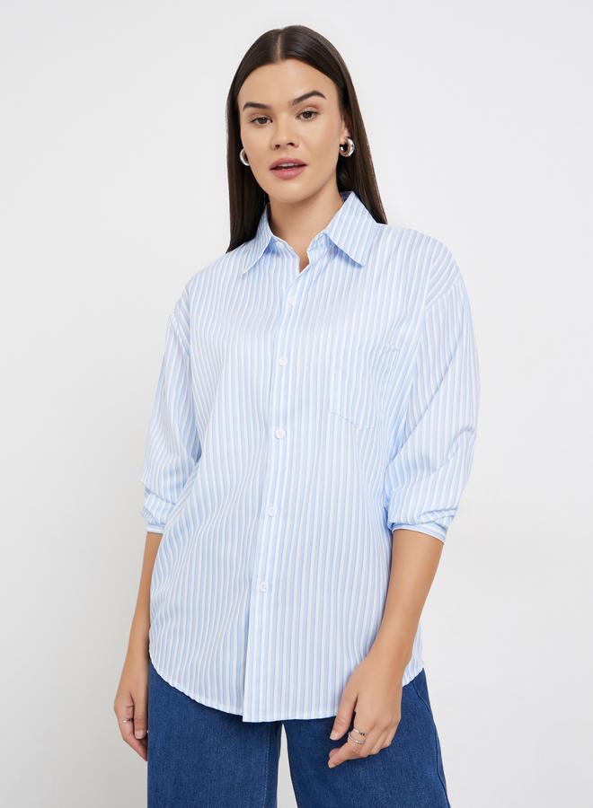 ستايلي بلوزة واسعة مخططة بأكمام طويلة - Image 3