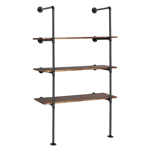 LIANTRAL Industrial Wall Mount Iron Pipe Shelf, DIY Open Bookshelf, Retro Storage Shelves Pipe Shelving Hung Bracket (4 Tier X2, Black) - Image 4