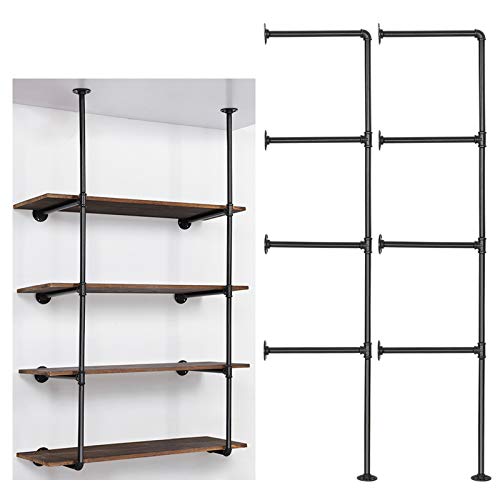 LIANTRAL Industrial Wall Mount Iron Pipe Shelf, DIY Open Bookshelf, Retro Storage Shelves Pipe Shelving Hung Bracket (4 Tier X2, Black) - Image 1
