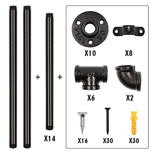 LIANTRAL Industrial Wall Mount Iron Pipe Shelf, DIY Open Bookshelf, Retro Storage Shelves Pipe Shelving Hung Bracket (4 Tier X2, Black) - Image 5