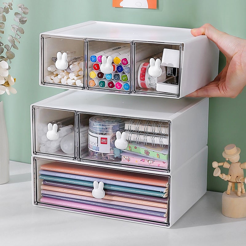 Ins Transparent Desktop Storage Box Drawer-Type Lipstick Skin Care Cosmetics Box Student Cartoon Dressing Table Storage Rack - Image 4