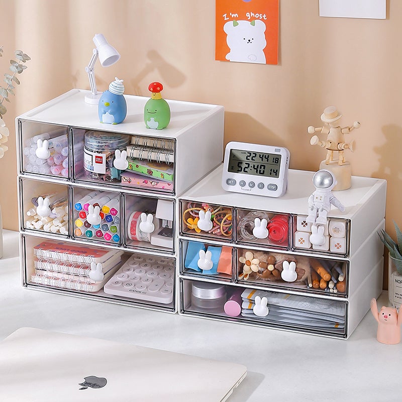 Ins Transparent Desktop Storage Box Drawer-Type Lipstick Skin Care Cosmetics Box Student Cartoon Dressing Table Storage Rack - Image 3